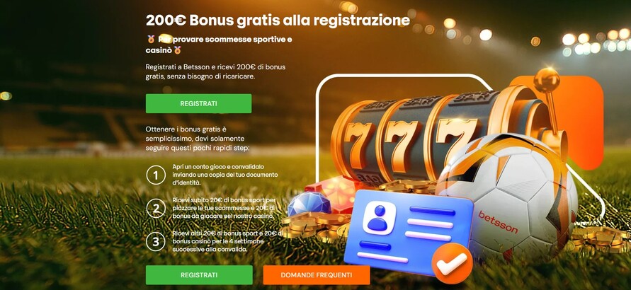 200€ Bonus Gratis Betsson Scommesse Italia