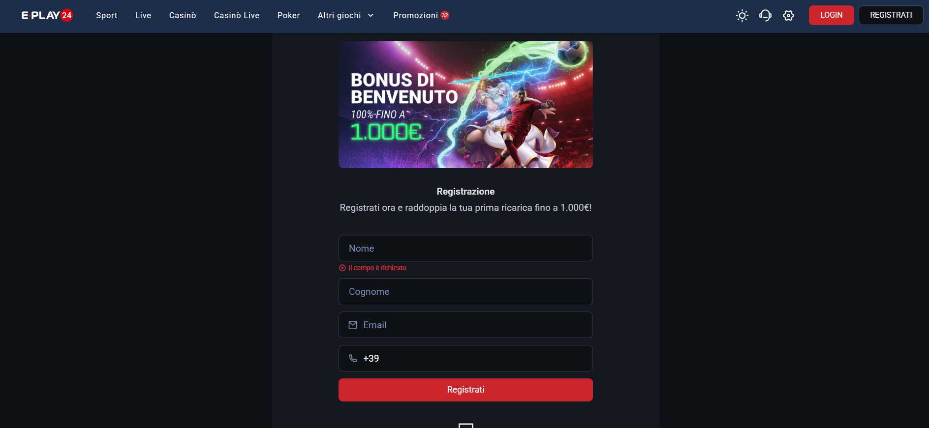 Eplay24 Scommesse Registrati Italia