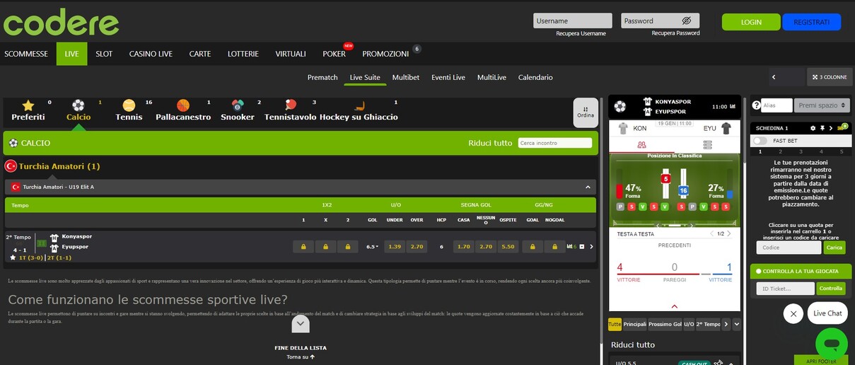 Live Scommesse Codere Scommesse Italia pc