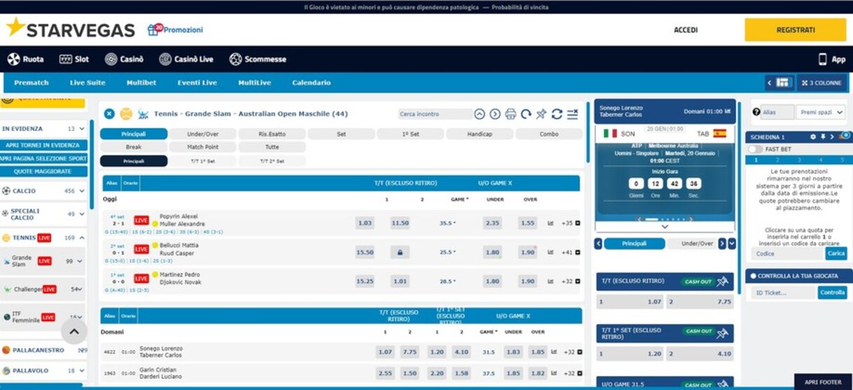 Live Scommesse Starvegas Scommesse Italia pc