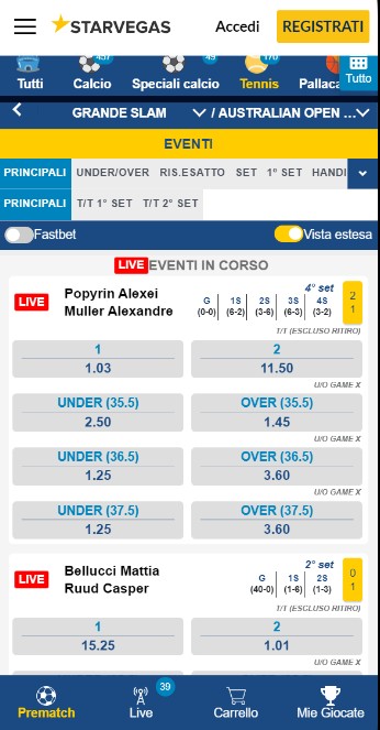 Live Scommesse Starvegas Scommesse Italia