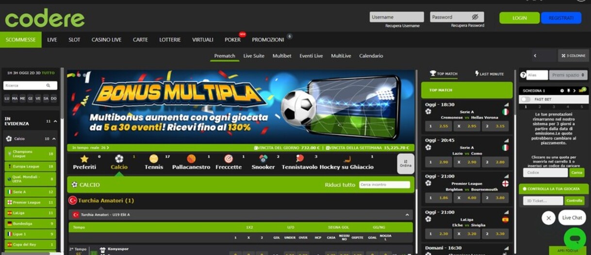 Pagina principale Codere Scommesse Italia pc