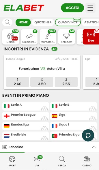 Pagina principale Elabet Scommesse Italia
