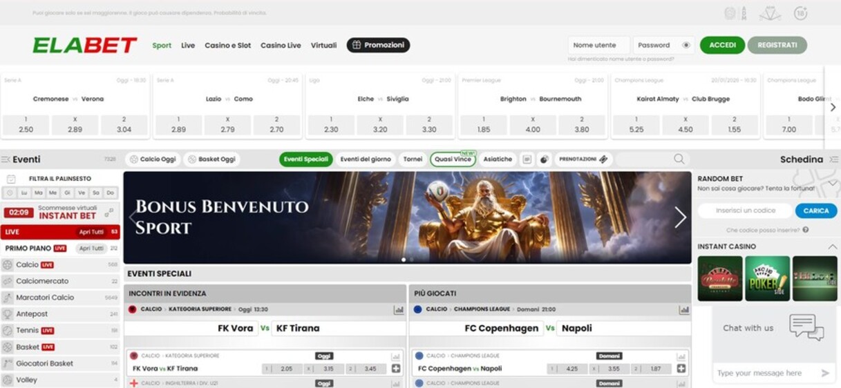 Pagina principale Elabet Scommesse Italia