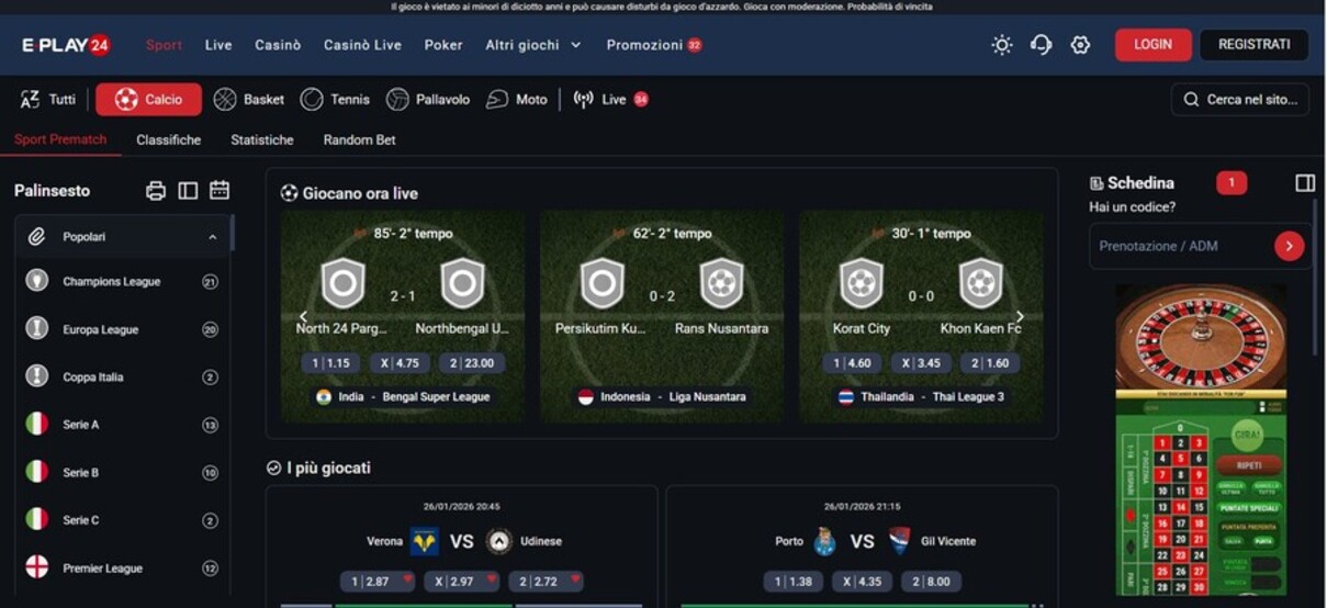 Pagina principale Eplay24 Scommesse Italia