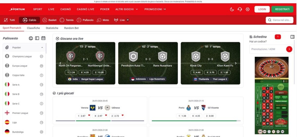 Pagina principale Sportium Scommesse Italia