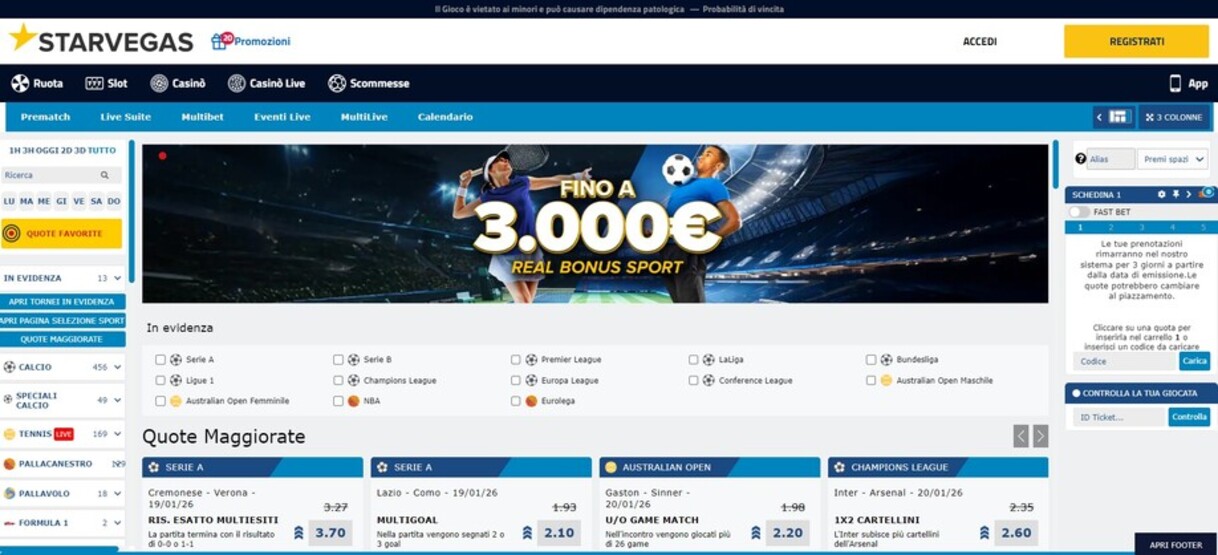 Pagina principale Starvegas Scommesse Italia pc