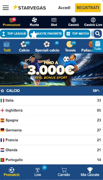 Pagina principale Starvegas Scommesse Italia