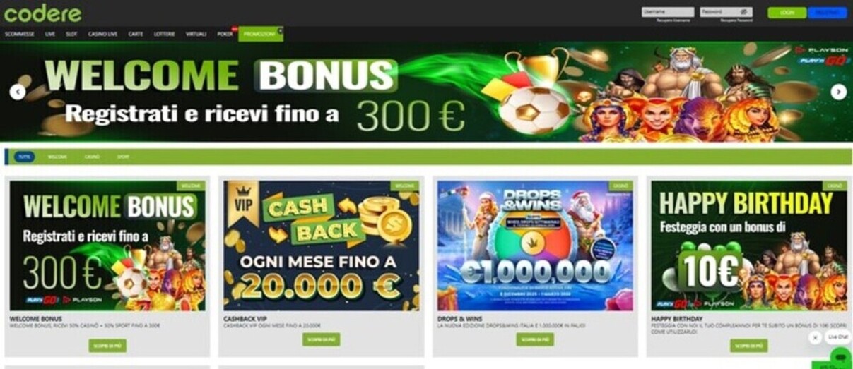 Promozioni Codere Scommesse Italia pc