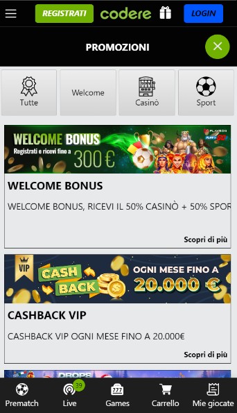 Promozioni Codere Scommesse Italia