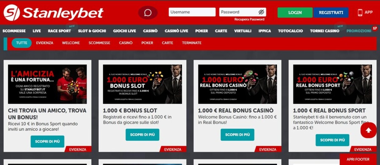 Promozioni Stanleybet Scommesse Italia