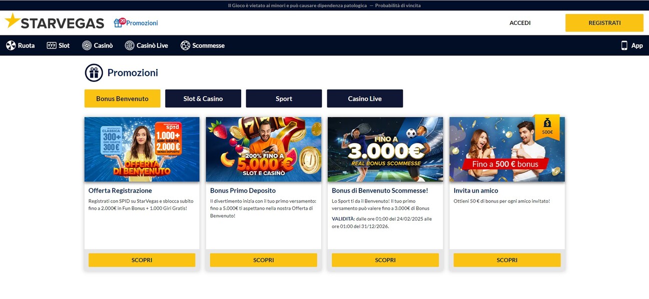 Promozioni Starvegas Scommesse Italia pc