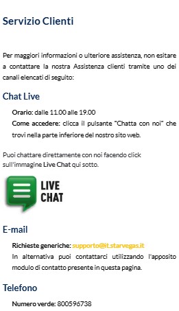 Servizio Clienti Starvegas Scommesse Italia