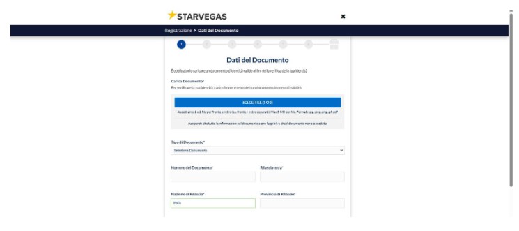 Starvegas Scommesse Italia Registrazione Passo3